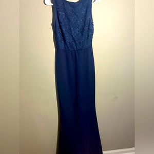 Navy blue dress with sparkles.